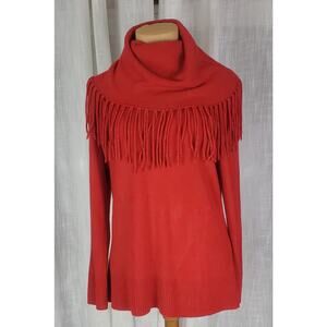 Red Cowl Neck Fringe Sweater Valentine Soft Indie Sleaze Feminine Grunge Western